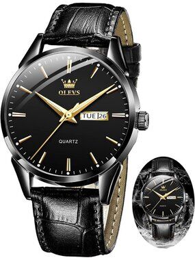 Men's All Black Fashion Quartz Leather Buckle Waterproof Luminous Round Watch